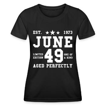 49e anniversaire Juin né 1973 Idée cadeau - T-shirt sport Femme - noir - Devant - AI Model Female 172 light (172cm)