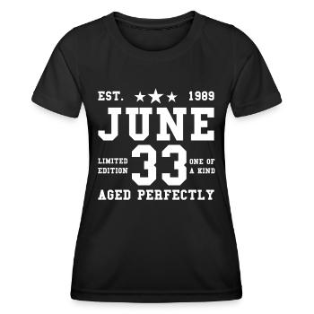 33. Geburtstag Juni Jahrgang 1989 Geschenkidee - Frauen Funktions-T-Shirt - Schwarz - Vorne - AI Model Female 172 light (172cm)
