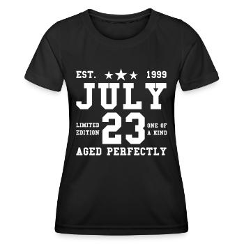 23ème anniversaire Juillet Né en 1999 Idée cadeau - T-shirt sport Femme - noir - Devant - AI Model Female 172 light (172cm)
