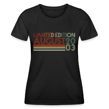 19ème anniversaire Août millésime 2003 idée cadeau - T-shirt sport Femme - noir - Devant - AI Model Female 172 light (172cm)