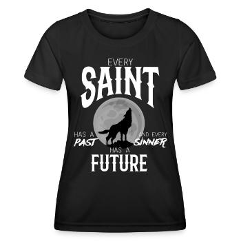 Holy sinner wolf saying gift past - Women's Functional T-Shirt - black - Front - AI Model Female 172 light (172cm)