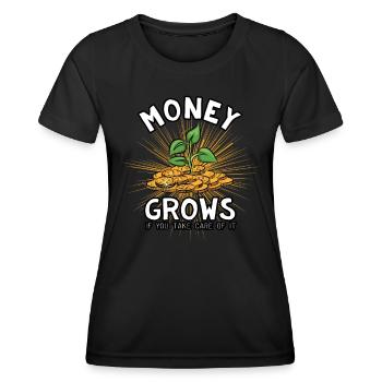 Geld Reichtum Wachsen Wächst Pflanze Zinsen Börse - Frauen Funktions-T-Shirt - Schwarz - Vorne - AI Model Female 172 light (172cm)