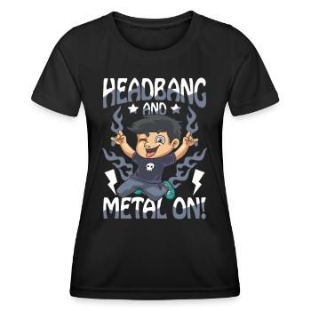Headbang And Metal On für einen Schüler und Jungs - Frauen Funktions-T-Shirt - Schwarz - Vorne - AI Model Female 172 light (172cm)