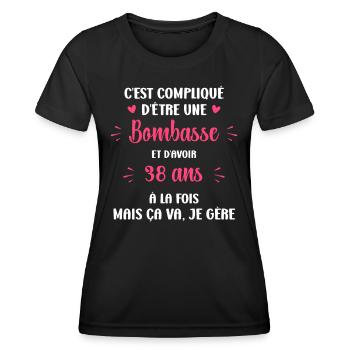 Bombasse et 38 ans - T-shirt sport Femme - noir - Devant - AI Model Female 172 light (172cm)