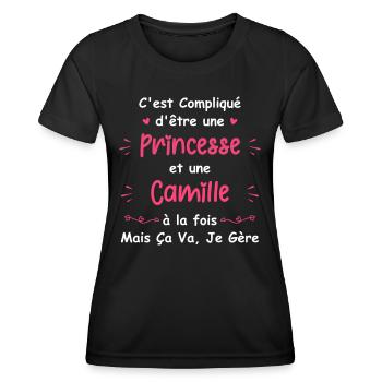 C'est compliqué d'être une princesse et Camille - T-shirt sport Femme - noir - Devant - AI Model Female 172 light (172cm)