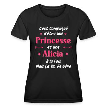 C'est compliqué d'être une princesse et alicia - T-shirt sport Femme - noir - Devant - AI Model Female 172 light (172cm)