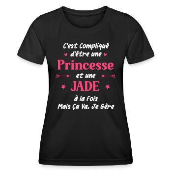 C'est compliqué d'être une princesse et Jade - T-shirt sport Femme - noir - Devant - AI Model Female 172 light (172cm)