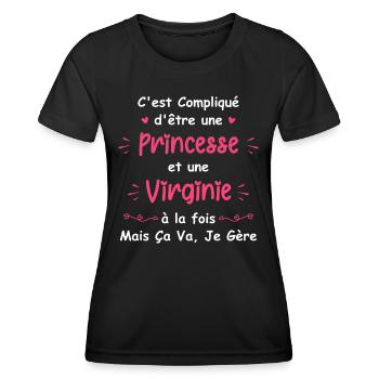 C'est compliqué d'être une princesse et Virginie - T-shirt sport Femme - noir - Devant - AI Model Female 172 light (172cm)