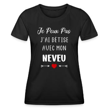 Je peux pas j'ai bêtise avec mon neveu - T-shirt sport Femme - noir - Devant - AI Model Female 172 light (172cm)