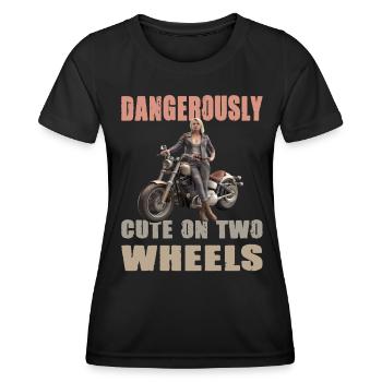 Dangerously On Two Wheels Motorradfaherin - Frauen Funktions-T-Shirt - Schwarz - Vorne - AI Model Female 172 light (172cm)