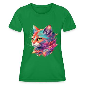Atemberaubende Katze Katzenillustration in Pastell - Frauen Funktions-T-Shirt - Kelly Green - Vorne - AI Model Female 172 dark (172cm)