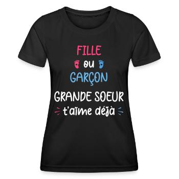 Fille ou garçon grande soeur t'aime déjà - T-shirt sport Femme - noir - Devant - AI Model Female 172 light (172cm)