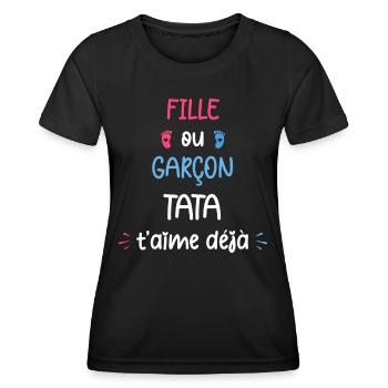 Fille ou garçon tata t'aime déjà - T-shirt sport Femme - noir - Devant - AI Model Female 172 light (172cm)