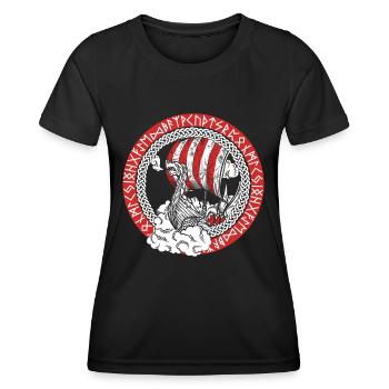 Wikinger Schiff Runen Segelschiff Boot Kapitän - Frauen Funktions-T-Shirt - Schwarz - Vorne - AI Model Female 172 light (172cm)