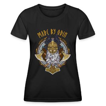 Drôle de dicton viking avec des runes Fait par Odin - T-shirt sport Femme - noir - Devant - AI Model Female 172 light (172cm)