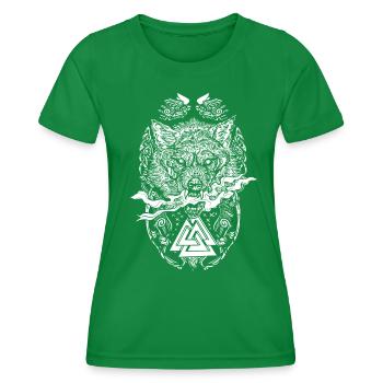 Fenrir Wikinger Runen Design Fenriswolf Germanen - Frauen Funktions-T-Shirt - Kelly Green - Vorne - AI Model Female 172 dark (172cm)