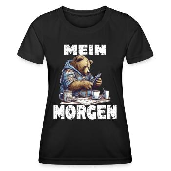 Mein Morgen Bär Zeitung Lesen - Frauen Funktions-T-Shirt - Schwarz - Vorne - AI Model Female 172 light (172cm)