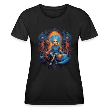 Niedlicher Blauer Kobold Phantasie Wesen - Frauen Funktions-T-Shirt - Schwarz - Vorne - AI Model Female 172 light (172cm)