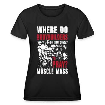Bodybuilder Pray Muscle Mass - Frauen Funktions-T-Shirt - Schwarz - Vorne - AI Model Female 172 light (172cm)