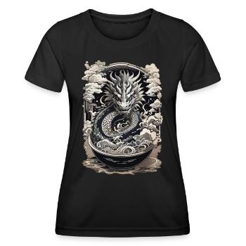 Drachen & Ramen Suppe Asiatische Retro Kunst - Frauen Funktions-T-Shirt - Schwarz - Vorne - AI Model Female 172 light (172cm)