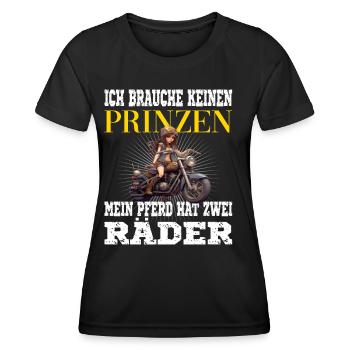Brauche keinen Prinzen mein Pferd hat zwei Räder - Frauen Funktions-T-Shirt - Schwarz - Vorne - AI Model Female 172 light (172cm)