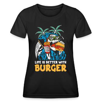 Mit Burger ist das Leben besser | Reaper Beach Schädel - Frauen Funktions-T-Shirt - Schwarz - Vorne - AI Model Female 172 light (172cm)