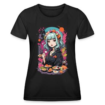 Anime Sushi e-Girl Goth Pastel Style Design - T-shirt sport Femme - noir - Devant - AI Model Female 172 light (172cm)