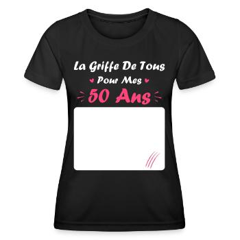 la griffe de tous pour mes 50 Ans - T-shirt sport Femme - noir - Devant - AI Model Female 172 light (172cm)
