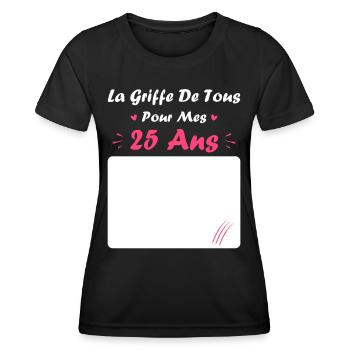 la griffe de tous pour mes 25 Ans - T-shirt sport Femme - noir - Devant - AI Model Female 172 light (172cm)