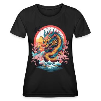 Japanischer Drache Design Aesthetic Streetwear - Frauen Funktions-T-Shirt - Schwarz - Vorne - AI Model Female 172 light (172cm)