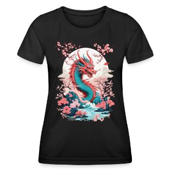 Japanischer Drache Aesthetic Streetwear Design - Frauen Funktions-T-Shirt - Schwarz - Vorne - AI Model Female 172 light (172cm)