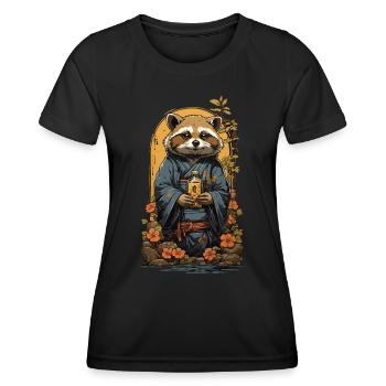 Süßer Marderhund Japanischer Sake Vintage Kunst - Frauen Funktions-T-Shirt - Schwarz - Vorne - AI Model Female 172 light (172cm)