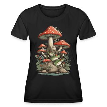 Natur Vintage Frosch Design Streetwear Aesthetic - Frauen Funktions-T-Shirt - Schwarz - Vorne - AI Model Female 172 light (172cm)