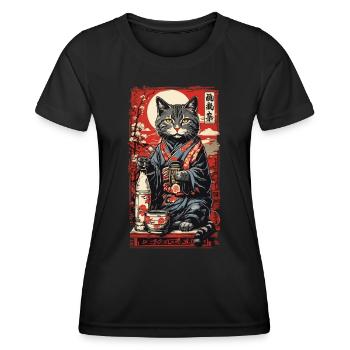Chat saké japonais Vintage Art - T-shirt sport Femme - noir - Devant - AI Model Female 172 light (172cm)