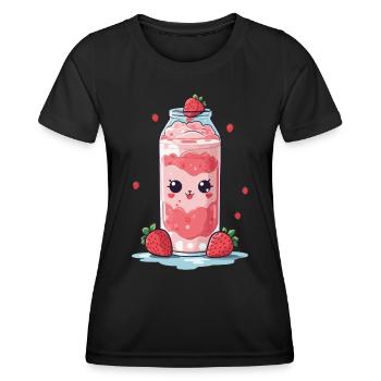 Himbeeren Kawaii Anime Milchshake Spaß - Frauen Funktions-T-Shirt - Schwarz - Vorne - AI Model Female 172 light (172cm)