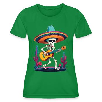 Skeleton Mexican Mariachi Guitar Player - Women's Functional T-Shirt - kelly green - Front - AI Model Female 172 dark (172cm)