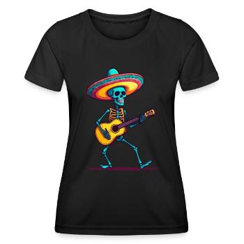 Mexican mariachi skeleton guitarist - Women's Functional T-Shirt - black - Front - AI Model Female 172 light (172cm)