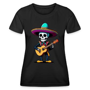 Mexican Mariachi Skeleton Guitarist Fiesta - Women's Functional T-Shirt - black - Front - AI Model Female 172 light (172cm)