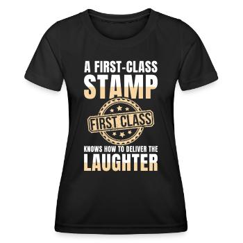 Lustige Briefmarken Briefmarkensammlung Humor - Frauen Funktions-T-Shirt - Schwarz - Vorne - AI Model Female 172 light (172cm)