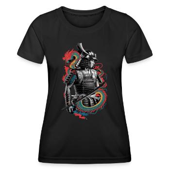 Samurai with dragons in the background - Japanese - Women's Functional T-Shirt - black - Front - AI Model Female 172 light (172cm)