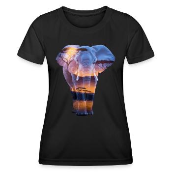 Elefant Afrikanischer Sonnenuntergang Savanne - Frauen Funktions-T-Shirt - Schwarz - Vorne - AI Model Female 172 light (172cm)