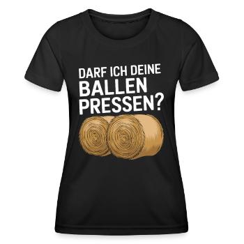 Darf Ich Deine Ballen Pressen? Bauer, Heuernte, - Frauen Funktions-T-Shirt - Schwarz - Vorne - AI Model Female 172 light (172cm)