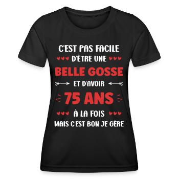 75 ANS - T-shirt sport Femme - noir - Devant - AI Model Female 172 light (172cm)