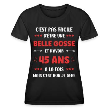 45 ANS - T-shirt sport Femme - noir - Devant - AI Model Female 172 light (172cm)