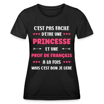 Prof de francais - T-shirt sport Femme - noir - Devant - AI Model Female 172 light (172cm)