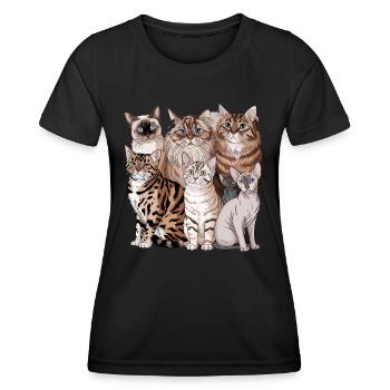 Verschiedene Katzenrassen Illustration - Frauen Funktions-T-Shirt - Schwarz - Vorne - AI Model Female 172 light (172cm)