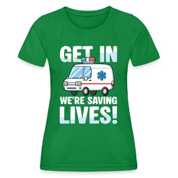 Entrez dans le motif de l’ambulance We Save Lives - T-shirt sport Femme - vert - Devant - AI Model Female 172 dark (172cm)
