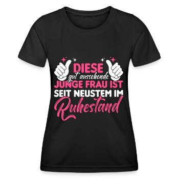 Gut aussehende junge Frau Pension Rente Ruhestand - Frauen Funktions-T-Shirt - Schwarz - Vorne - AI Model Female 172 light (172cm)