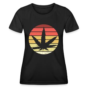Cannabis Blatt Retro Sonnenuntergang - Frauen Funktions-T-Shirt - Schwarz - Vorne - AI Model Female 172 light (172cm)
