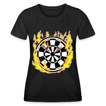 Dartboard in flames - Women's Functional T-Shirt - black - Front - AI Model Female 172 light (172cm)